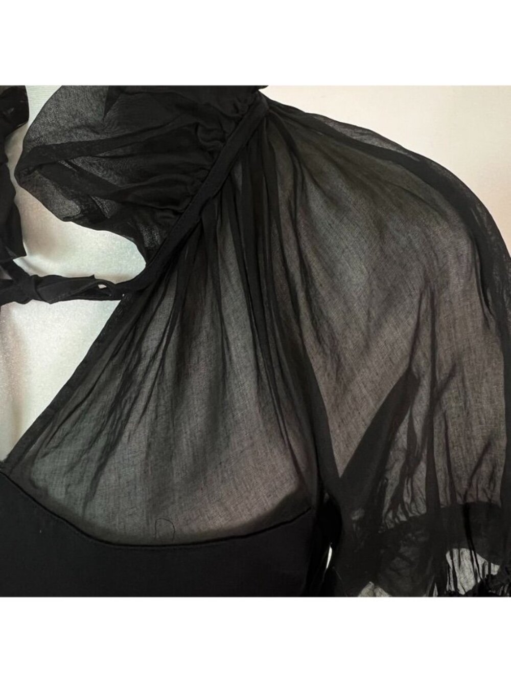 Anne Fontaine Carmella 40 Black Sheer Organza Puff Sleeves French Edwardian Top - Picture 7 of 15
